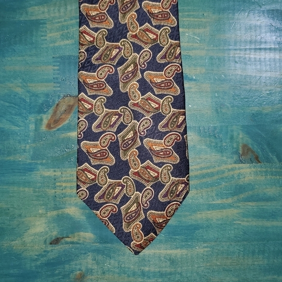 Navy Blue Tie with Colorful Paisley Print New - Picture 1 of 6